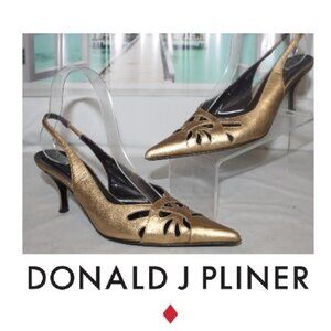 $268 DONALD PLINER COUTURE Italy Romy Metallic Slingback Heels Pumps Shoes